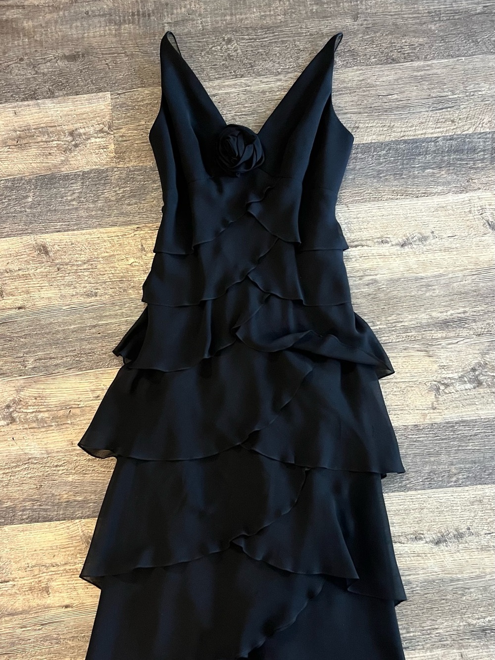 Melinda Eng Black Silk Tiered Ruffle Cocktail Dress – Size 10